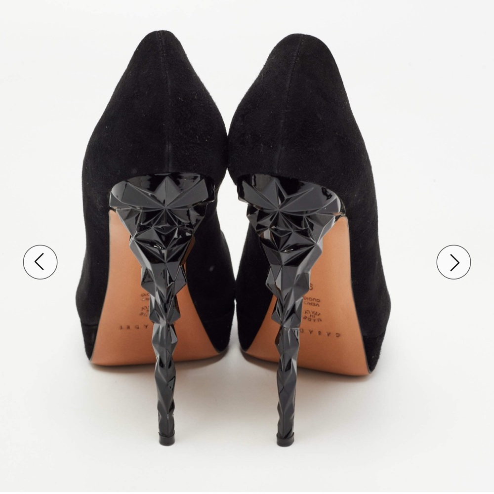 Casadei Black Suede Peep Toe Platform Pumps Size 7 / 37